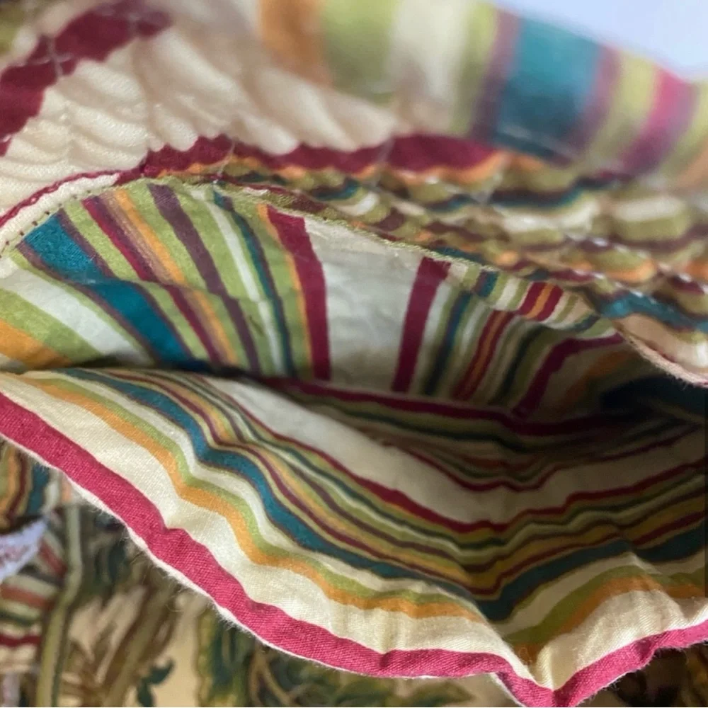 Large Handmade Boho Cream and green quilted bag with gorgeous botanical print.